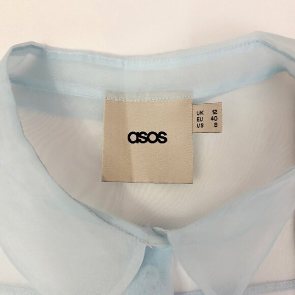 ASOS sheer button up blue shirt size US 8 - Picture 5 of 6